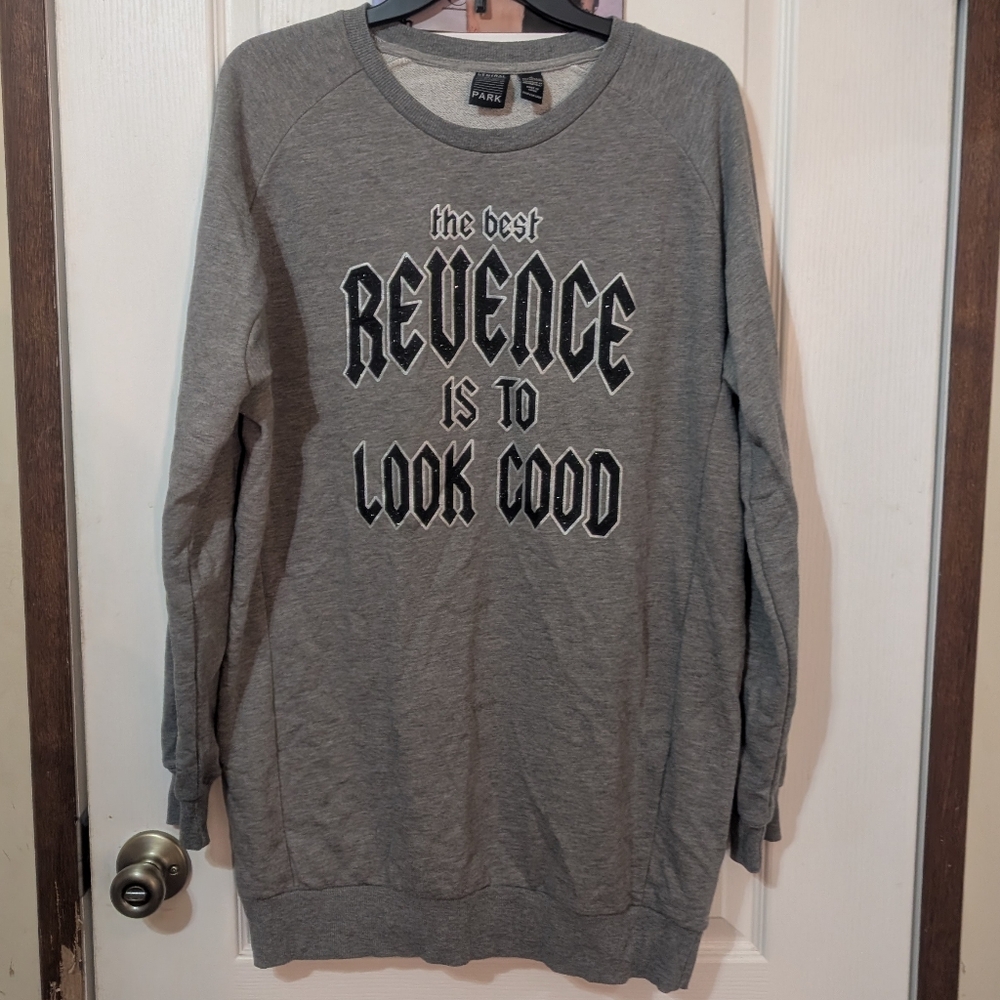 Best Revenge Is To Look Good Glitter Graphic Sweatshirt Tunic Hoodie Dress XL